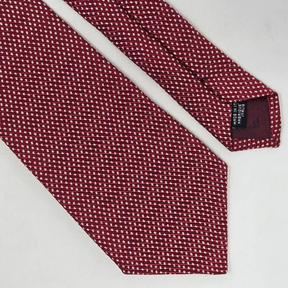 EMPORIO ARMANI ITALY SILK TIE RED CREAM POLKA DOT SATIN TEXTURED 3.5" X 57"